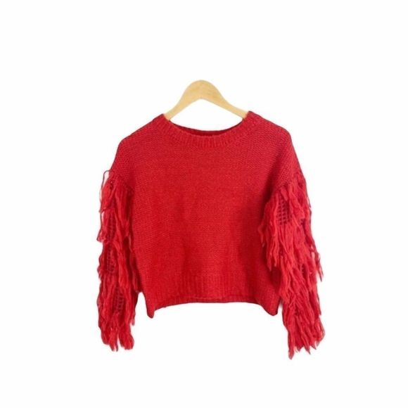CLOSET CLOSING Love By Design Red Crewneck Fringe Sweater - Picture 1 of 6